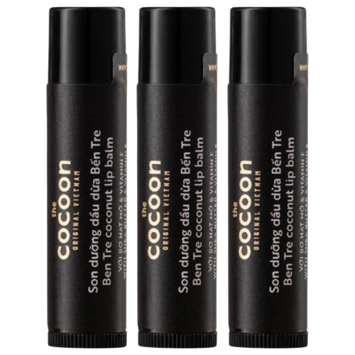 Cocoon Vietnam - Ben Tre Coconut Lip Balm (Son Dưỡng Dầu Dừa Bến Tre) with Shea Butter & Vitamin E 5g. (Pack of 3)