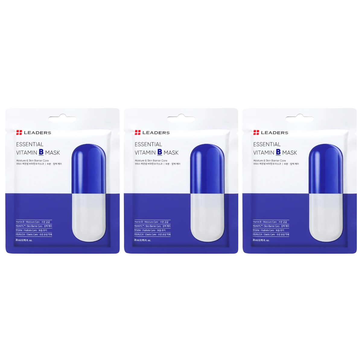 Leaders - Essential Vitamin B Face Mask, Moisture & Skin Barrier Care 28ml. (Pack of 3)