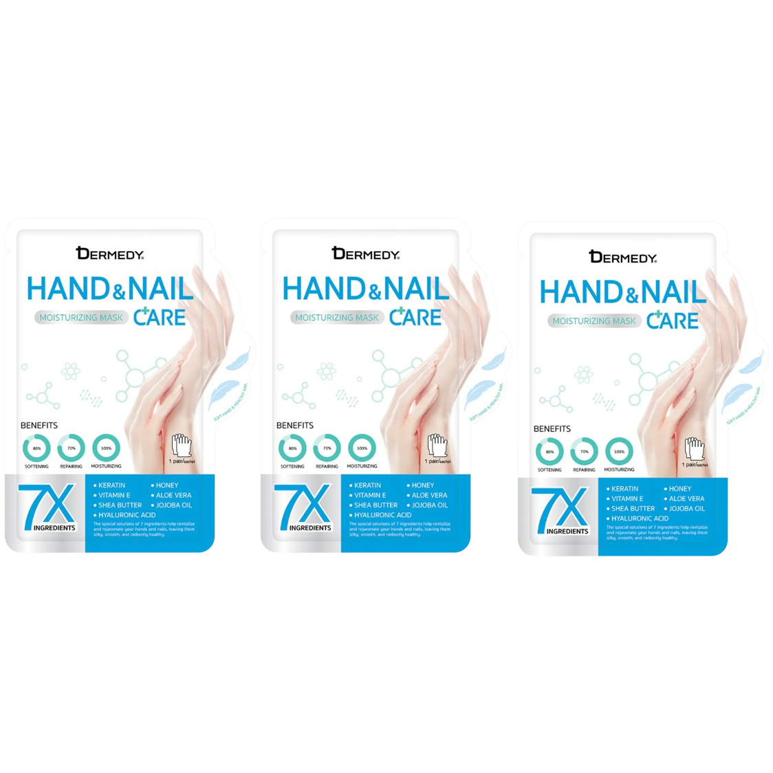 Dermedy - Hand & Nail Care Moisturizing Mask for Hands 1 Pair (Pack of 3)