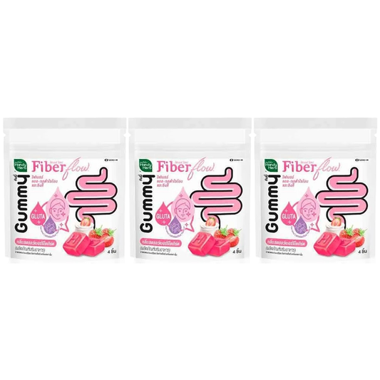 Handy Herb - Fiber Flow Gummy Jelly, Fiber, L-Glutathione, Zinc, Rose and Grape Seed Extracts, Strawberry Yogurt flavor (Pack of 3 sachets, 4 pcs. per sachet)