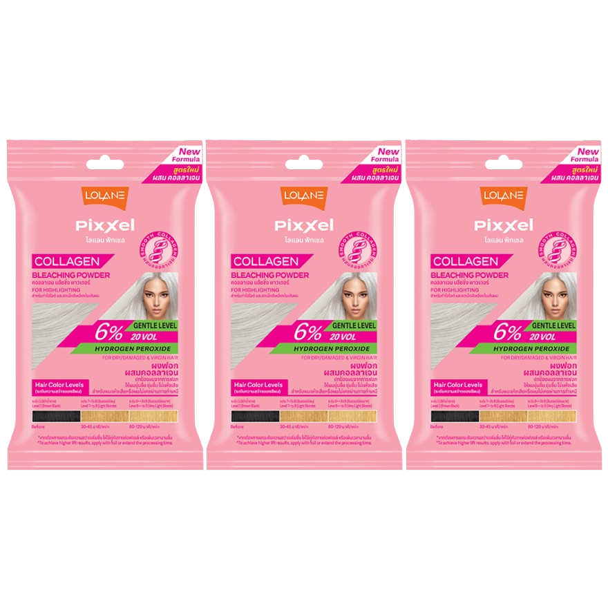 Lolane - Pixxel Collagen Bleaching Powder Gentle Level 15g. (Pack of 3)