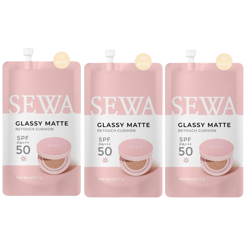 Sewa - Glassy Matte Retouch Cushion #02 Beige SPF50 PA+++ 7g. (Pack of 3)