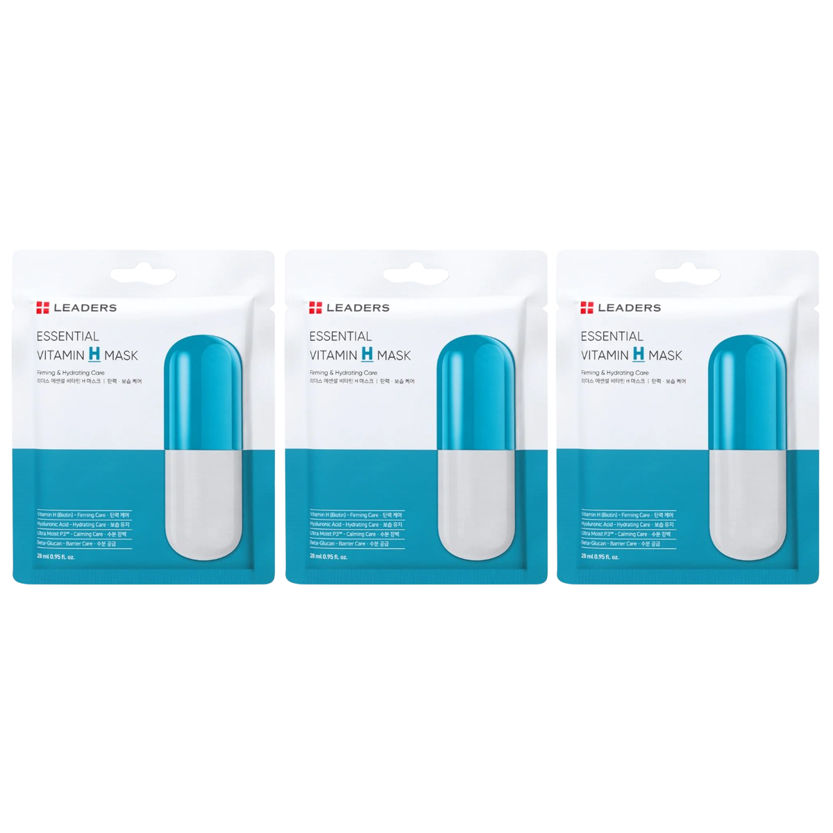 Leaders - Essential Vitamin H Face Mask, Firming & Hydrating Care 28ml. (Pack of 3)