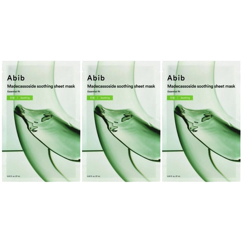 Abib - Essential Fit, Madecassoside Soothing Sheet Face Mask 27ml. (Pack of 3)