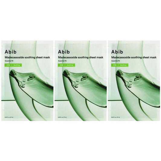 Abib - Essential Fit, Madecassoside Soothing Sheet Face Mask 27ml. (Pack of 3)