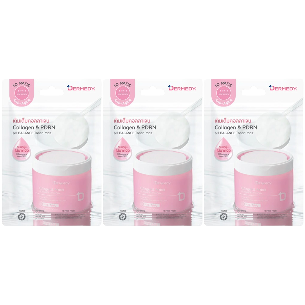 Dermedy - Collagen & PDRN pH Balance Toner Pads 25g. (Pack of 3 x 10 Pads)