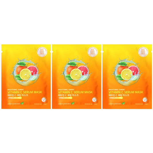 Leaves Natural - Vitamin C Serum Mask with Brightening and Shining Face Mask 25ml. (Pack of 3)