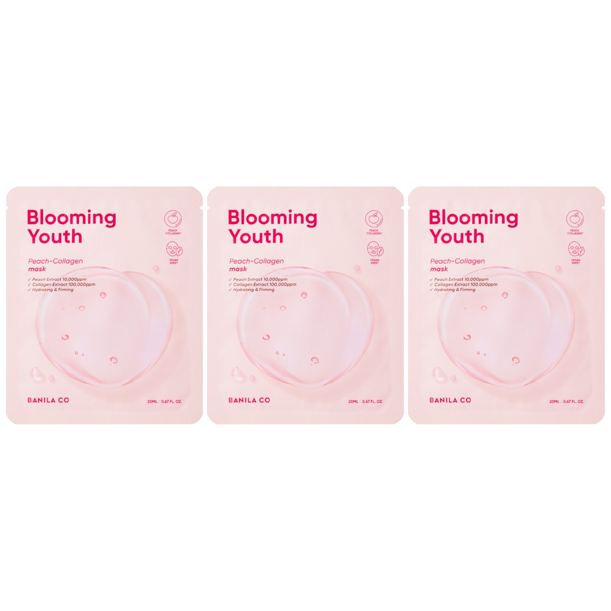 Banila - Blooming Youth Peach Collagen Mask 20g. (Pack of 3)