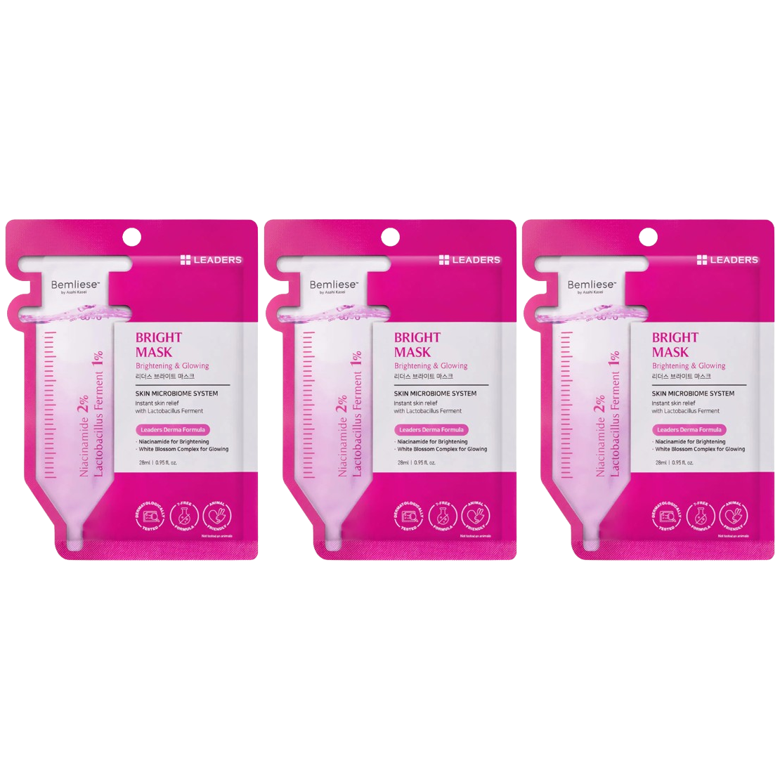 Leaders - Bright Face Mask with Niacinamide and White Blossom Complex 28ml. (Pack of 3)