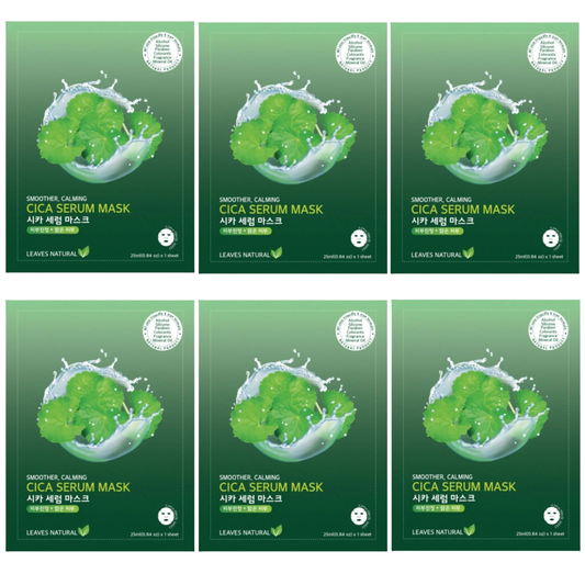 Leaves Natural - Cica Serum Mask with Smother and Calming Face Mask 25ml. (Pack of 6)