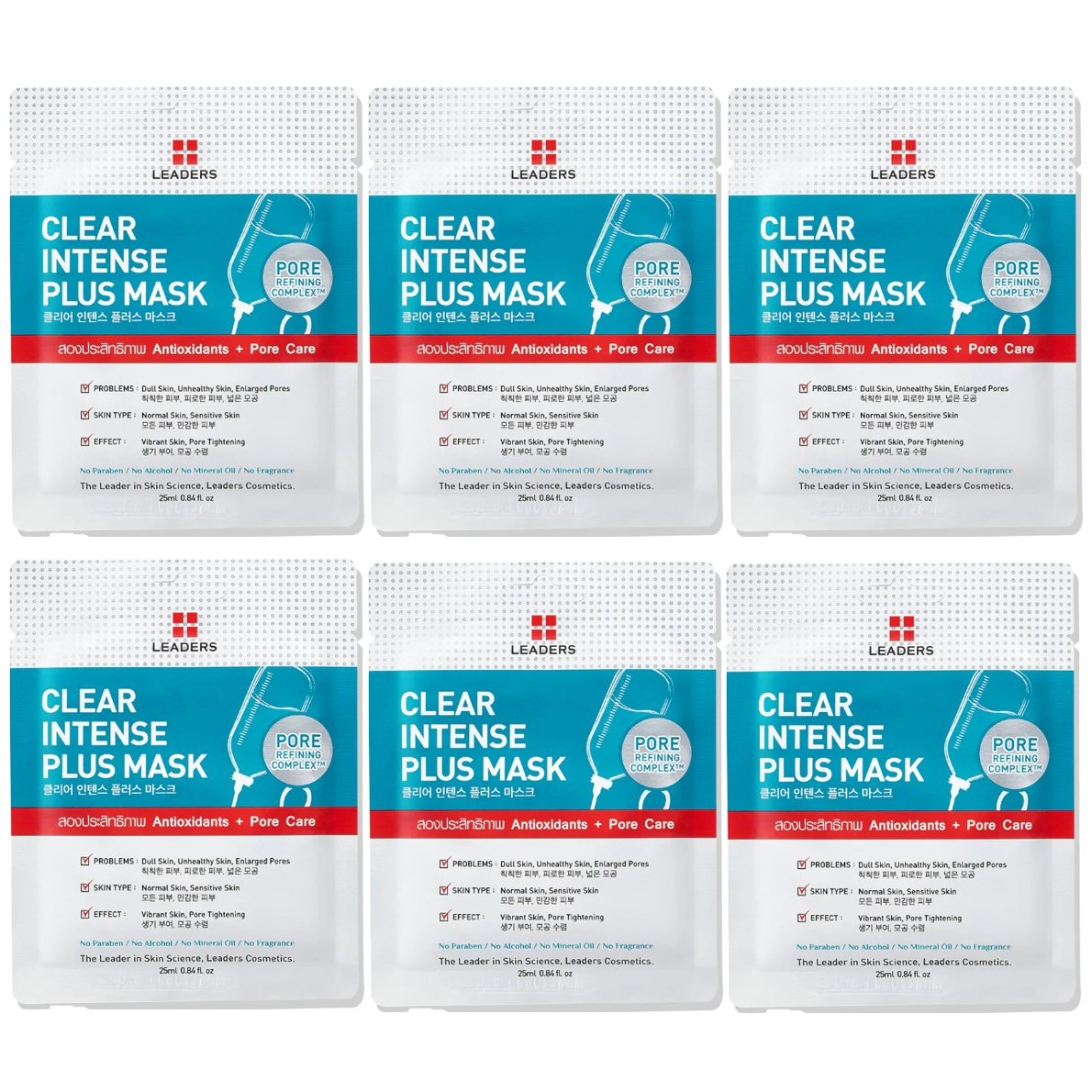 Leaders - Clear Intense Plus Face Mask with Antioxidants + Pore Care 25ml. (Pack of 6)