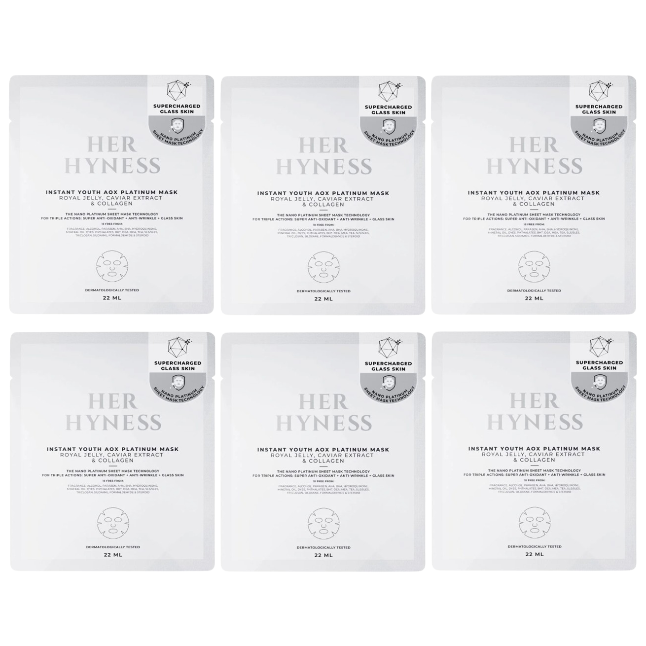 Her Hyness - Instant Youth Aox Platinum Mask with Royal Jelly, Caviar Extract & Collagen 22ml. (Pack of 6)