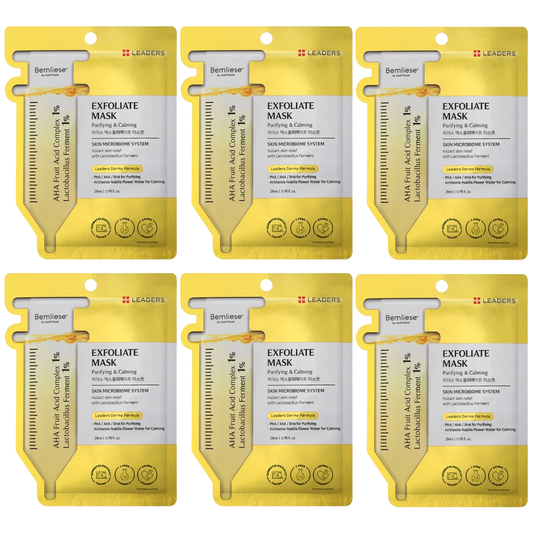 Leaders - Exfoliate Face Mask with Lactobacillus Ferment, PHA, AHA, BHA and Anthemis Nobilis Flower Water 28ml. (Pack of 6)