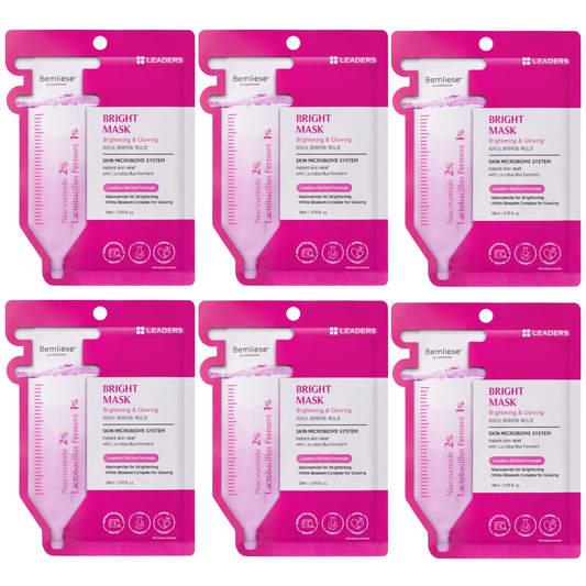 Leaders - Bright Face Mask with Niacinamide and White Blossom Complex 28ml. (Pack of 6)