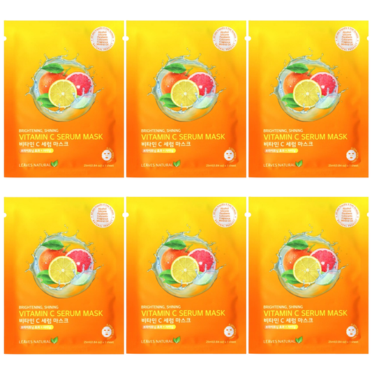 Leaves Natural - Vitamin C Serum Mask with Brightening and Shining Face Mask 25ml. (Pack of 6)
