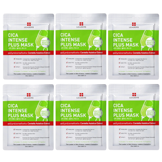 Leaders - Cica Intense Plus Face Mask with Centella Asiatica Extract 25ml. (Pack of 6)