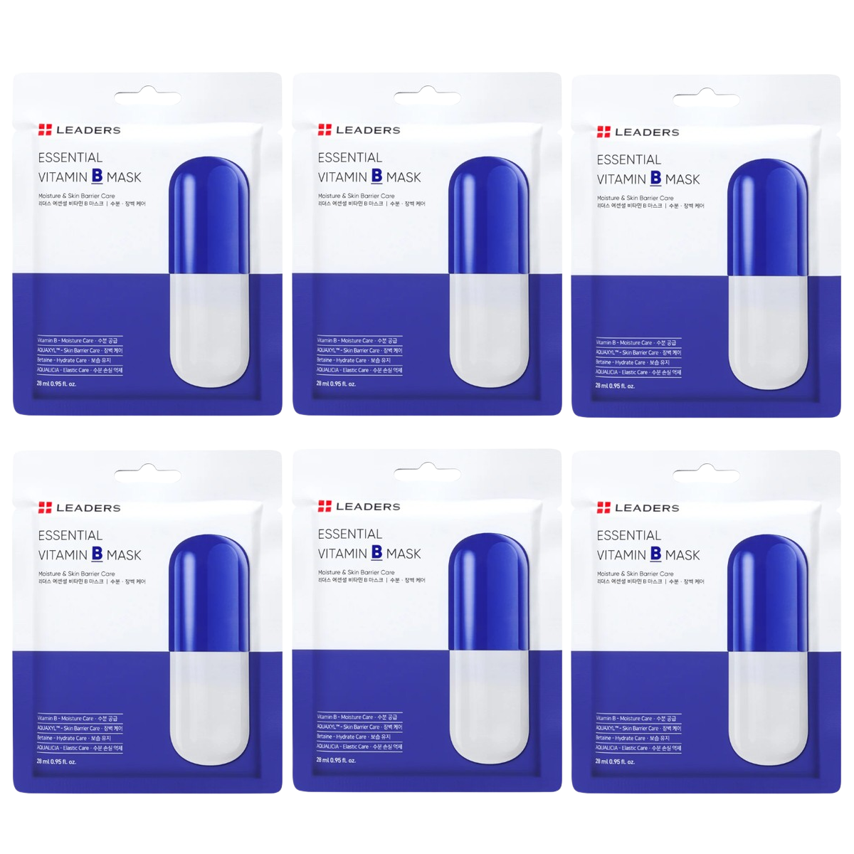 Leaders - Essential Vitamin B Face Mask, Moisture & Skin Barrier Care 28ml. (Pack of 6)
