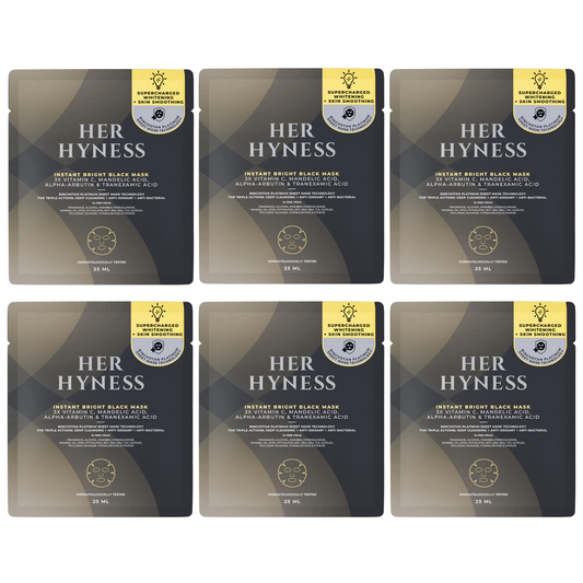 Her Hyness - Instant Bright Black Mask with 3X Vitamin C, Mandelic Acid, Alpha-Arbutin & Tranexamin Acid 25ml. (Pack of 6)