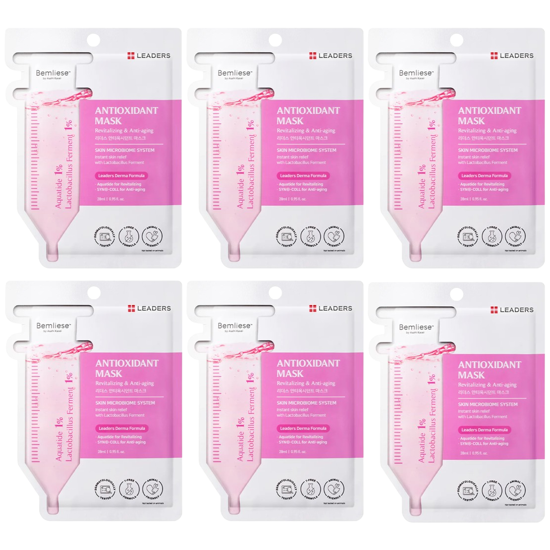 Leaders - Antioxidant Face Mask with Aquatide and SYN-COLL for Anti-Aging 28ml. (Pack of 6)