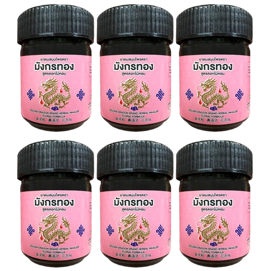 Golden Dragon - Herbal Inhaler Foral Formula Pink (Pack of 6) - Made in Thailand