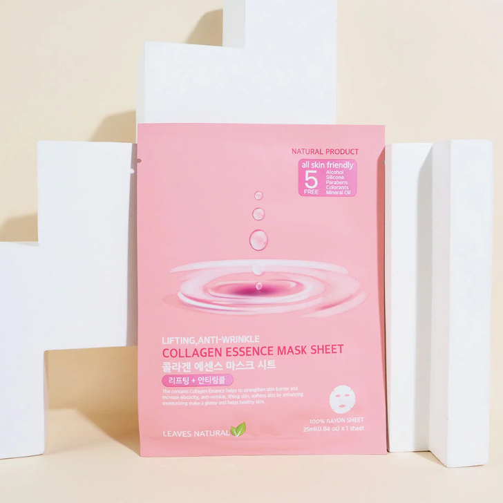 Leaves Natural - Collagen Essence Mask Sheet - Anti-Wrinkle and Lifting Face Mask 25ml. (Pack of 3)