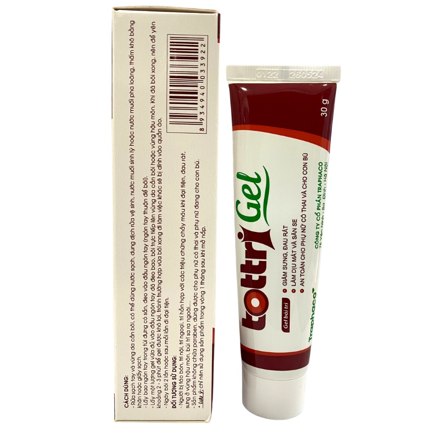 Traphaco - Tottri Gel - Hemorrhoid Relief Gel for Swelling and Pain Gel Bôi Trĩ Giảm Nhanh Đau Rát & Táo Bón 30g.