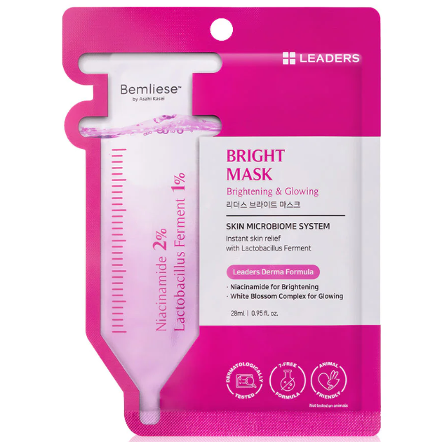 Leaders - Bright Face Mask with Niacinamide and White Blossom Complex 28ml. (Pack of 6)
