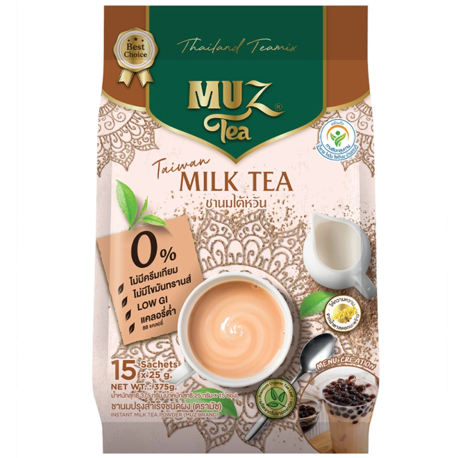 Muz Tea - Taiwan Milk Tea Powder, Thailand Teamix 375g. (Pack of 15 Sachets)