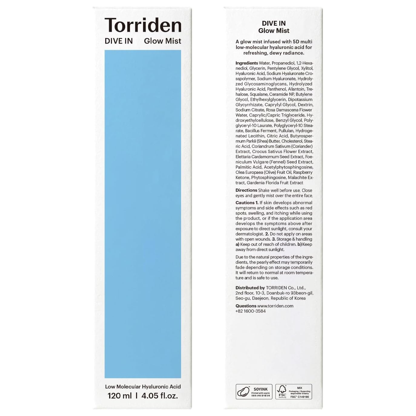 Torriden - Dive In Glow Mist with Low Molecular Hyaluronic Acid 120ml.