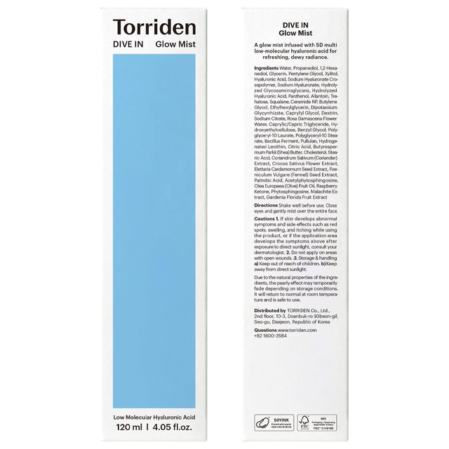 Torriden - Dive In Glow Mist with Low Molecular Hyaluronic Acid 120ml.