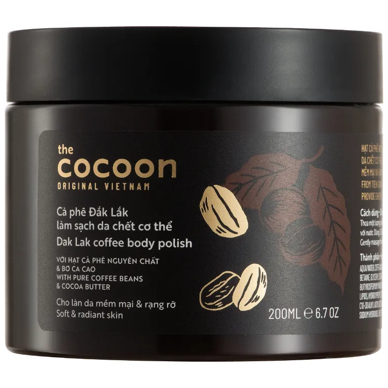 Cocoon Vietnam - Dak Lak Coffee Body Polish (Cà Phê Đắk Lắk Làm Sạch Da Chết Cơ Thể) with Pure Coffee Beans & Cocoa Butter 200ml.
