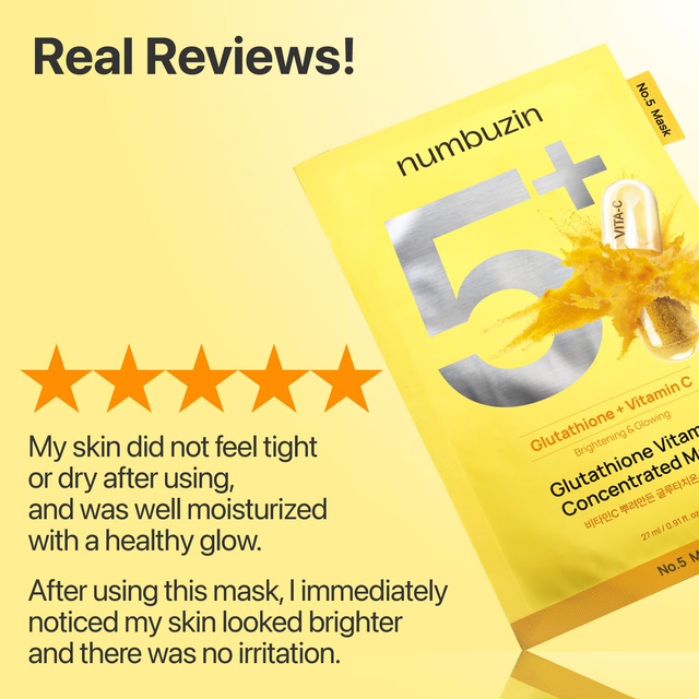 Numbuzin - No.5+ Glutathione + Vitamin C Concentrated Mask 27ml. (Pack of 6)