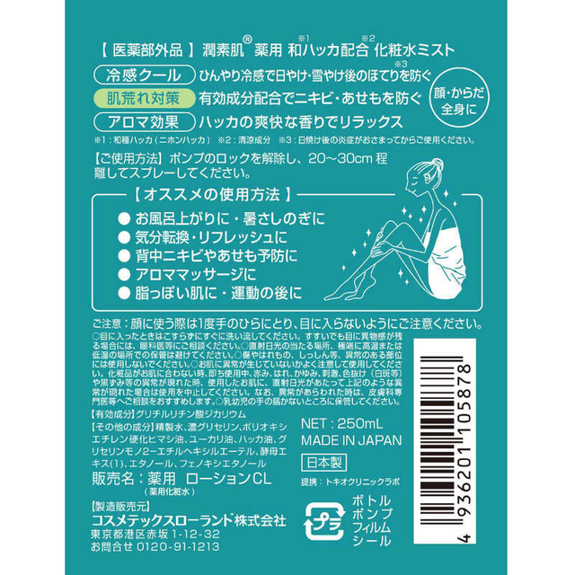 Cosmetex Roland - Junsohada - Medicated Japanese Spa & Aroma Mint Water Mist 250ml.