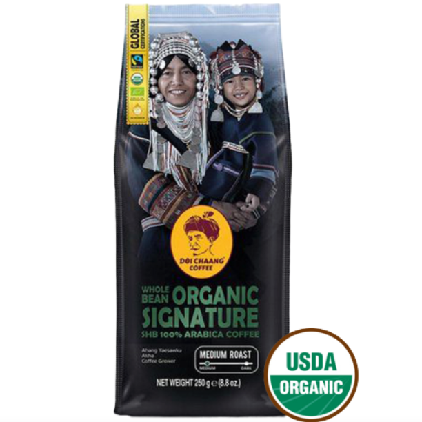 Doi Chaang Coffee - Whole Bean Organic Signature SHB 100% Arabica Coffee (Medium Roast) 250g.