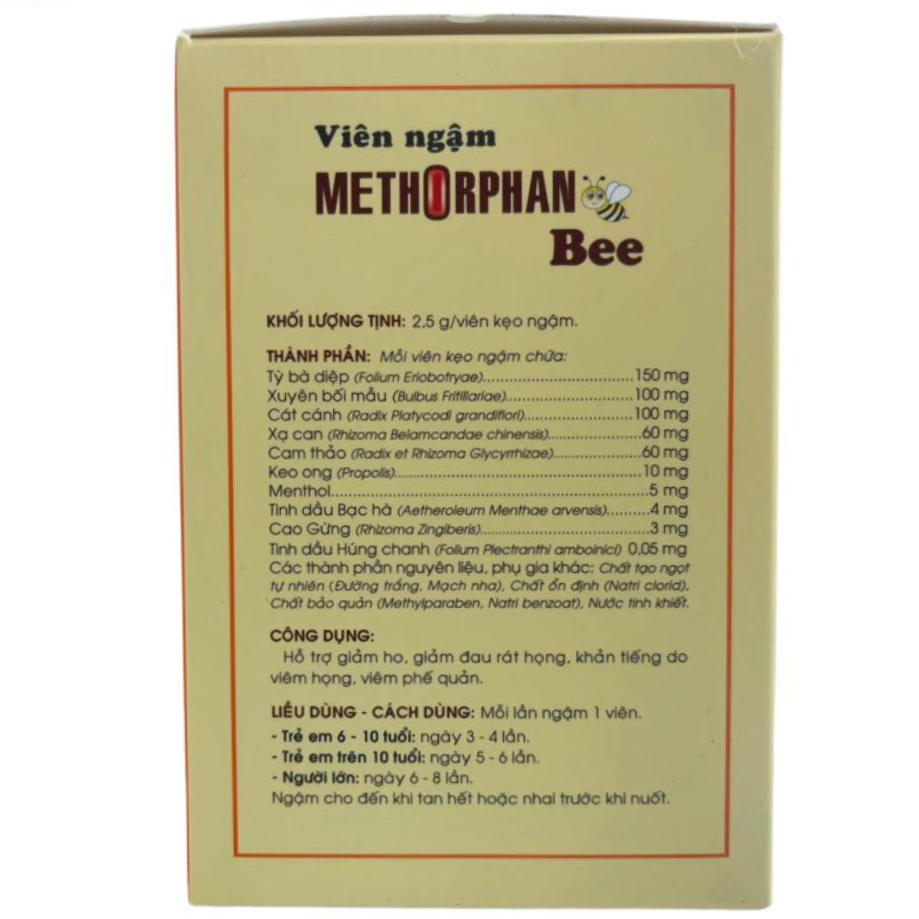 Traphaco - Viên Ngậm Methorphan Bee - Throat Lozenges for Cough, Sore Throat and Bronchitis Relief Họng, Ho & Viêm Phế Quản (60 Lozenges)