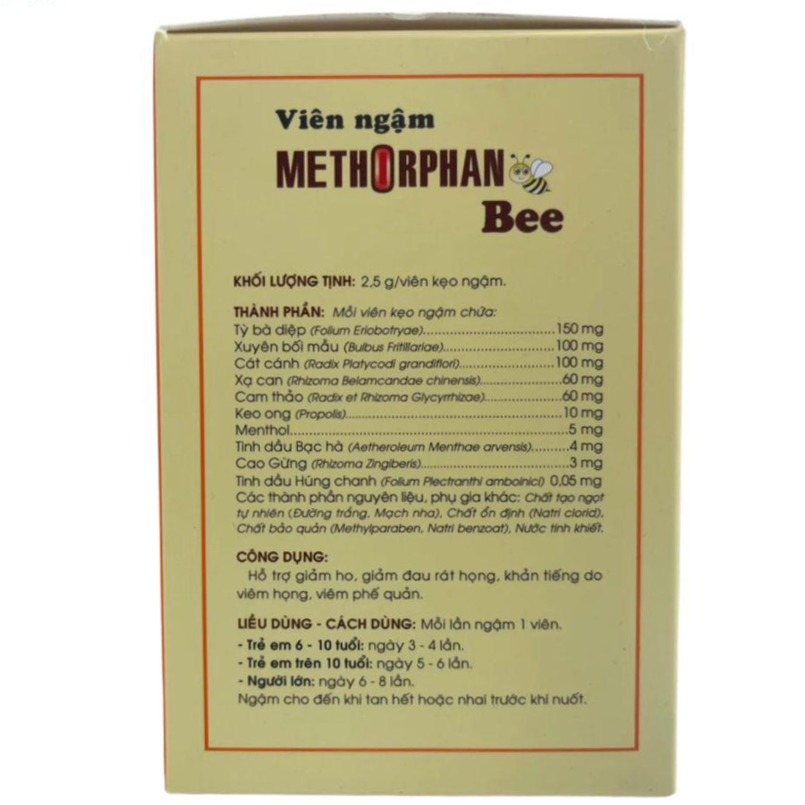 Traphaco - Viên Ngậm Methorphan Bee - Throat Lozenges for Cough, Sore Throat and Bronchitis Relief Họng, Ho & Viêm Phế Quản (60 Lozenges)