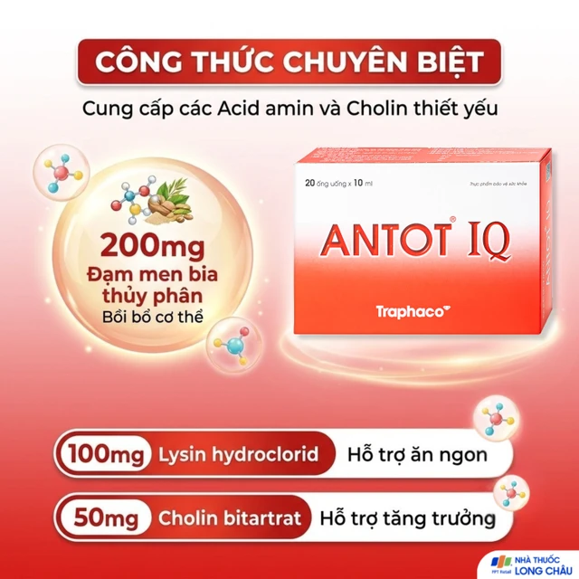 Traphaco - Antot IQ - Pediatric Growth, Brain & Physical Boost Liquid Siro Phát Triển Trí Não Và Thể Chất Cho Trẻ for Kids (20 Ampoules x 10ml.)