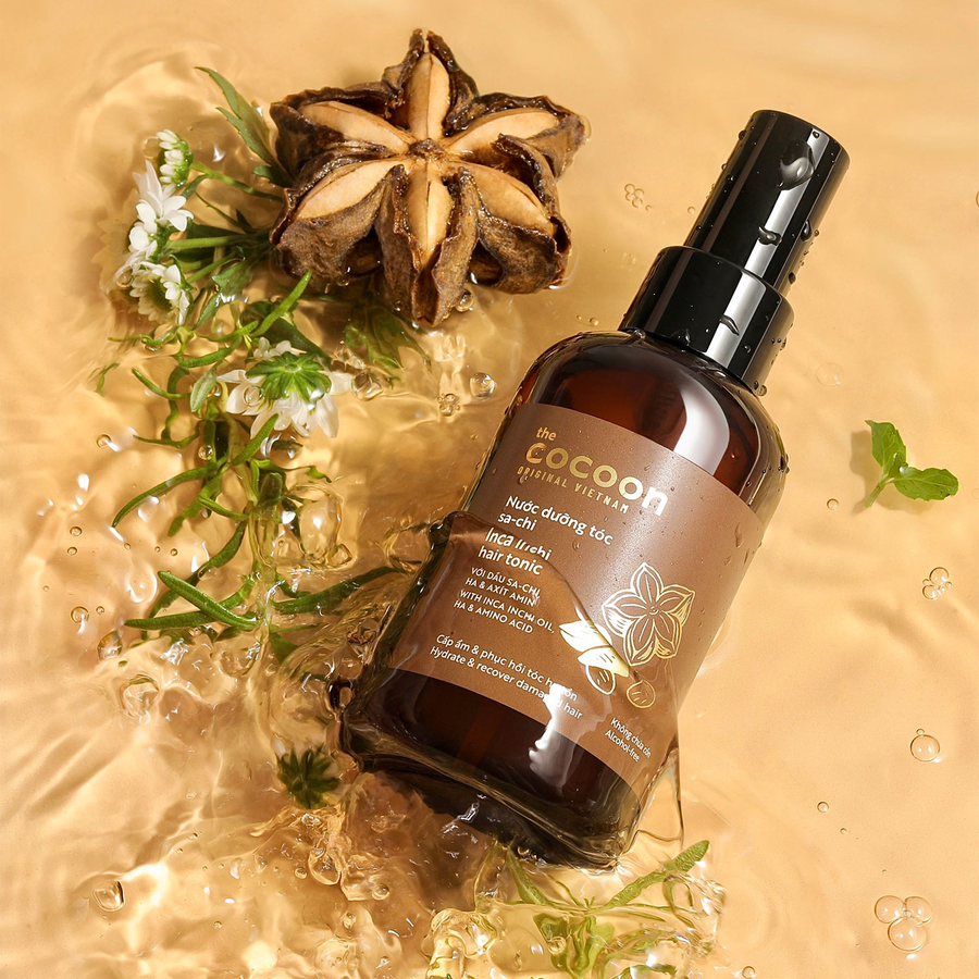Cocoon Vietnam - Sacha Inchi Hair Tonic (Nước Dưỡng Tóc Sa-Chi) with Inca Inchi Oil, HA & Amino Acid, Alcohol-Free 140ml.