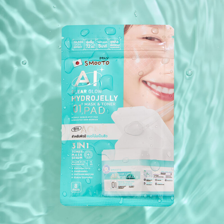 Smooto - AI Clear Glow Hydrojelly Mask & Toner Pads with Willow Bark and Niacinamide - 8 Pads (Pack of 6 = 48 pads)