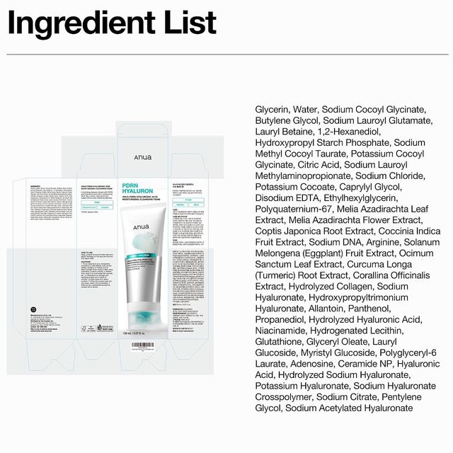 Anua - PDRN Hyaluronic Acid Moisturizing Cleansing Foam 150ml.