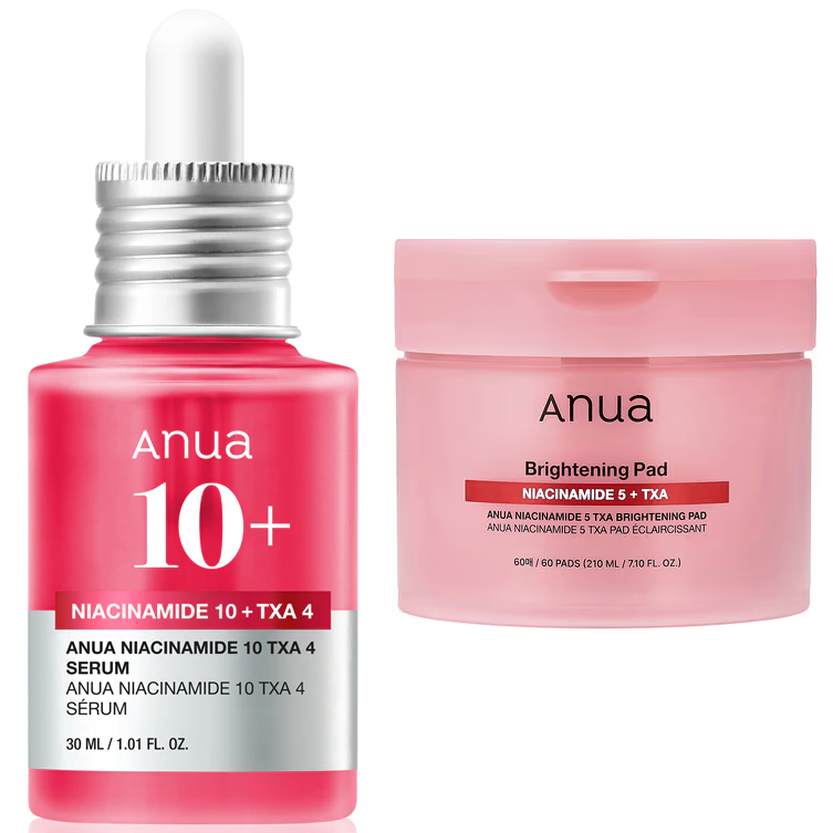 Anua - Bundle of: 1x Niacinamide 5 TXA Brightening Pad (60 Pads) + 1x Niacinamide 10 TXA 4 Serum 30ml.