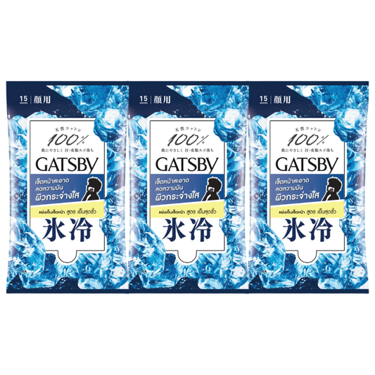 GATSBY - Facial Wipes Ice Type 15 Sheets (Pack of 3)