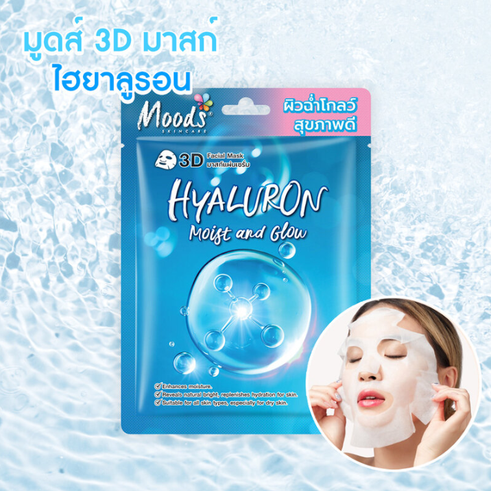 Moods Skin Care - Hyaluron Moist And Glow 3D Facial Mask 38ml. (Pack of 3)