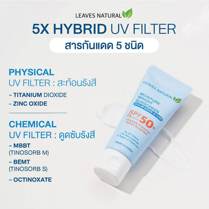 Leaves Natural - Moisture Bright Sunscreen SPF50+ PA++++ 30ml.