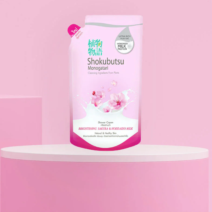 Shokubutsu - Monogatari Brightening Sakura And Hokkaido Milk Bath Refill 500ml.