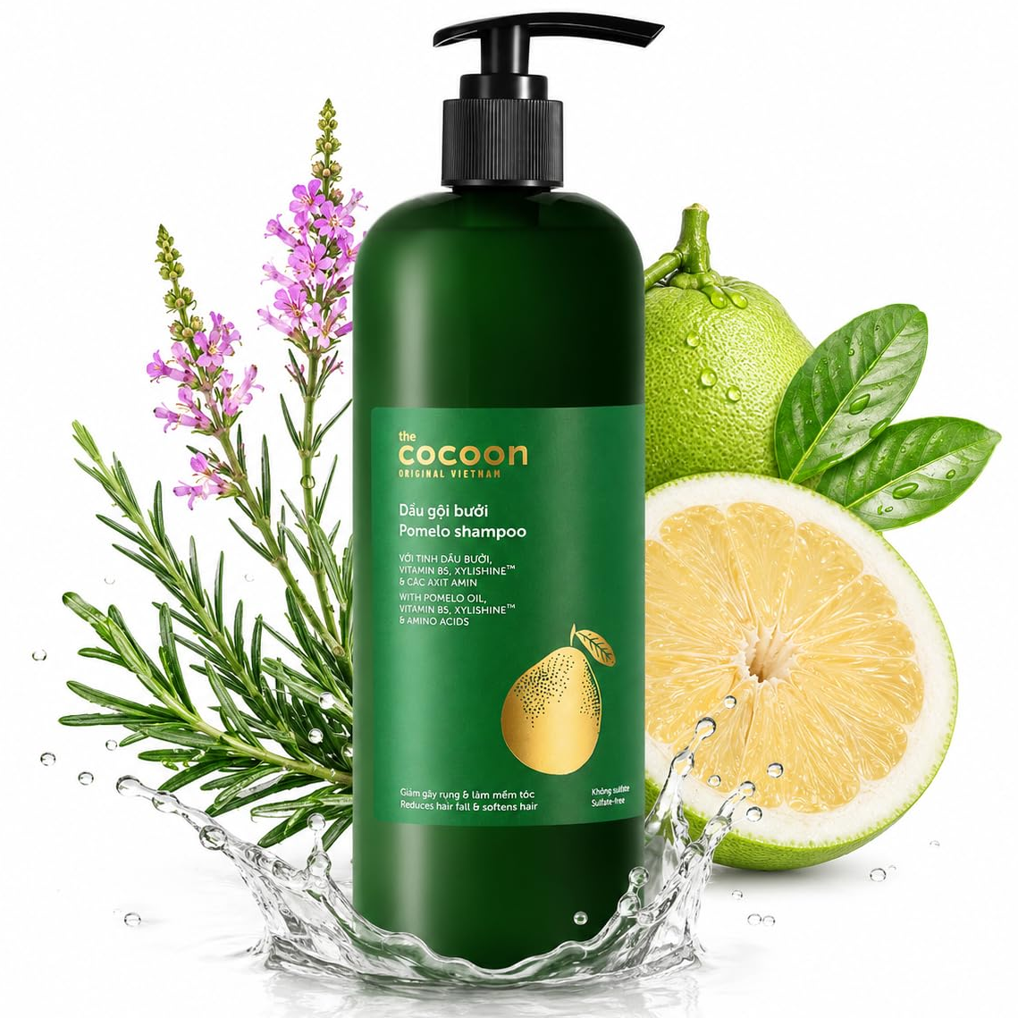 Cocoon Vietnam - Pomelo Shampoo (Dầu Gội Bưởi) with Pomelo Oil, Vitamin B5, Xylishine™ & Amino Acids, Sulfate-Free 500ml.