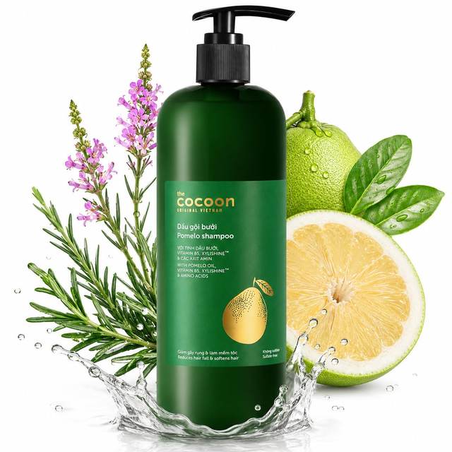 Cocoon Vietnam - Pomelo Shampoo (Dầu Gội Bưởi) with Pomelo Oil, Vitamin B5, Xylishine™ & Amino Acids, Sulfate-Free 500ml.