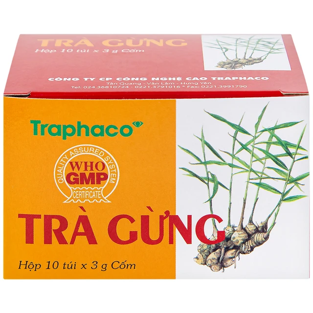 Traphaco - Trà Gừng - Instant Ginger Tea for Body Warming Trà Gừng Hòa Tan Giữ Ấm Nhanh Chóng 3g. (10 Sachets)