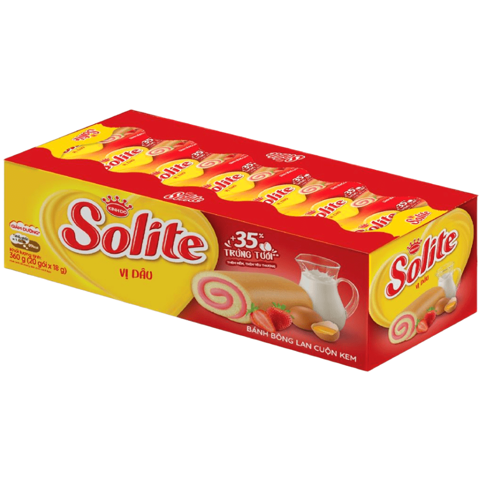 KINH DO - Solite - Rolled Sponge Cake Cuộn Kinh Đô Khay Cuộn Dâu Strawberry Roll 360g.