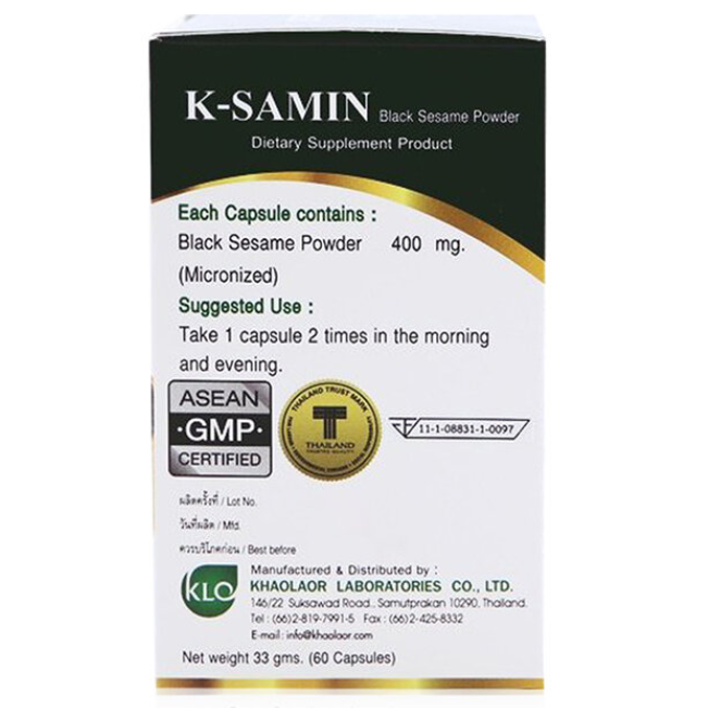 Khaolaor - K-Samin Black Sesame Powder 60 Capsules